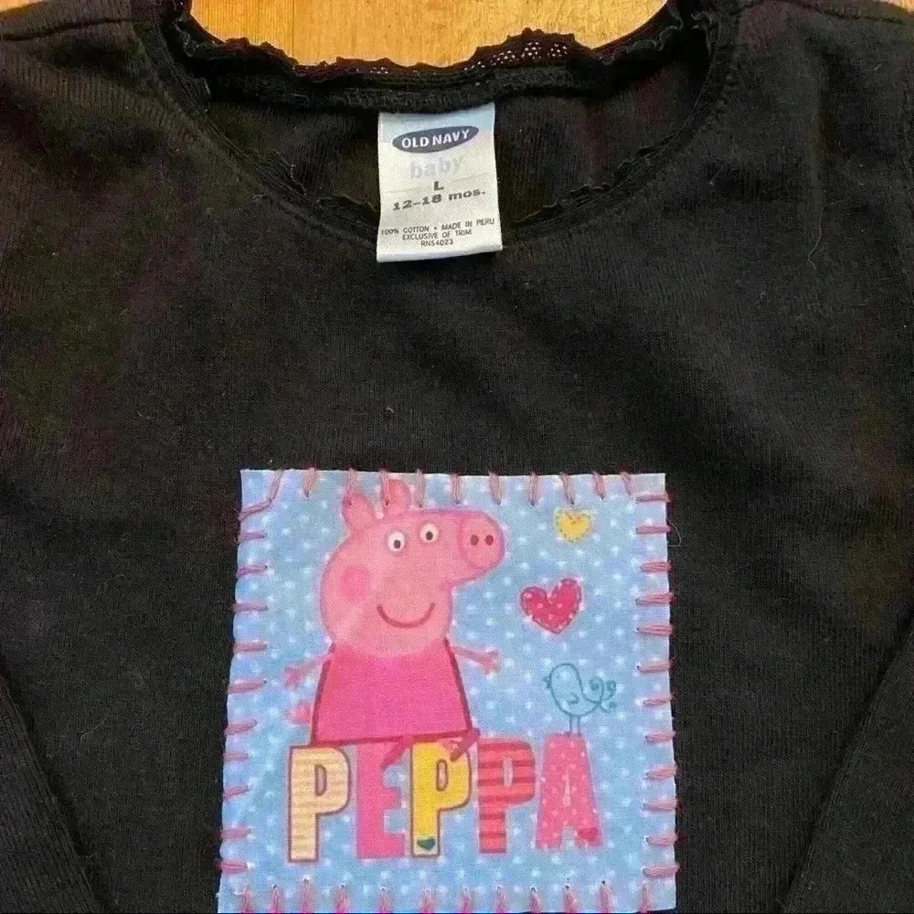 Peppa Pig handmade shirt hand stitched baby girls 12-18 months NWOT old navy